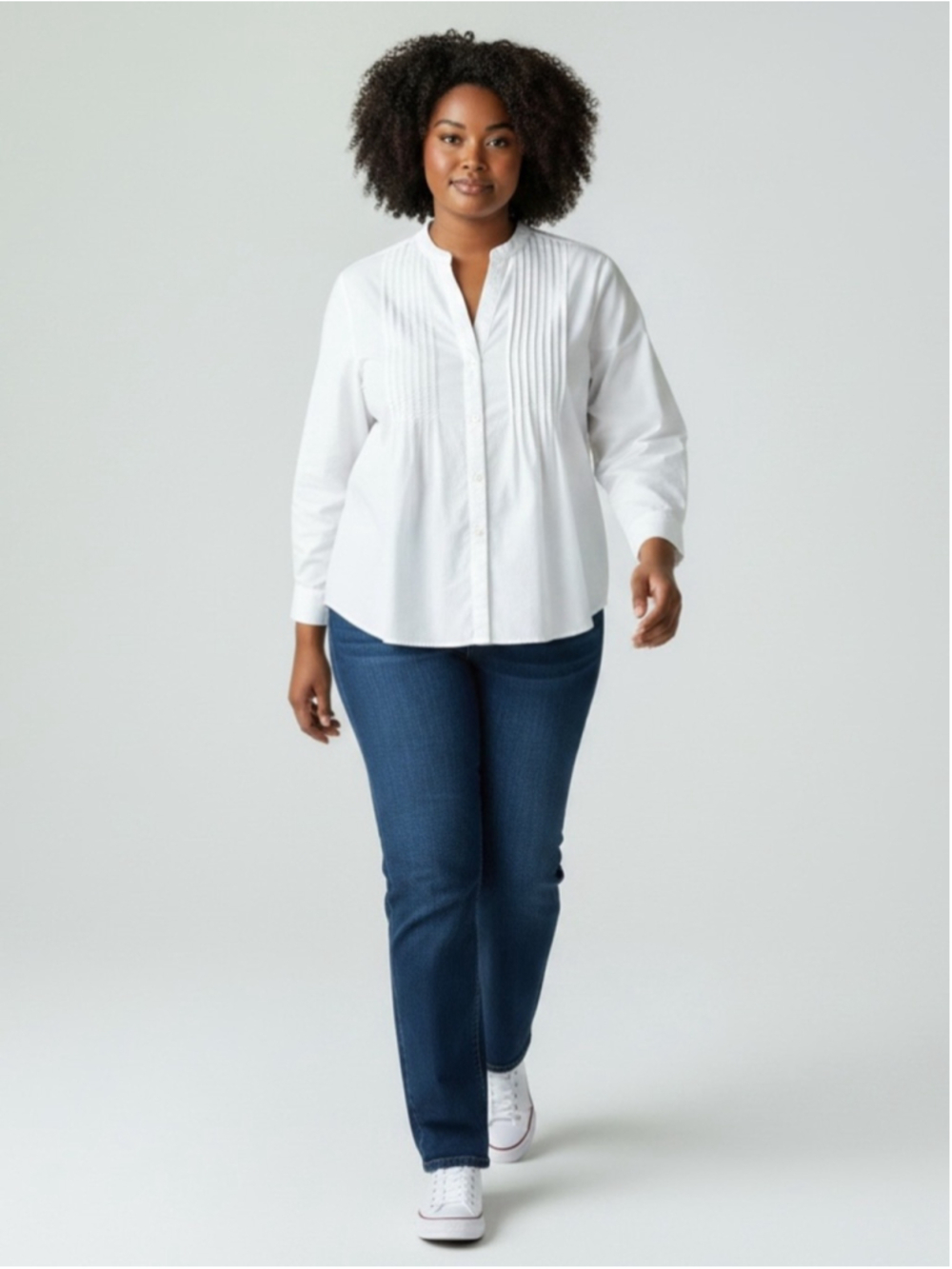 Alexander Jordan White Button-Front Pintuck Tunic Blouse